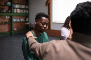 Support group meeting during addiction recovery