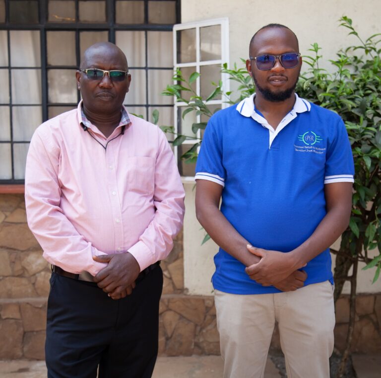 Two Primrose Rehab and Wellness staff members outside the residential treatment centre in Thindigua, Kiambu